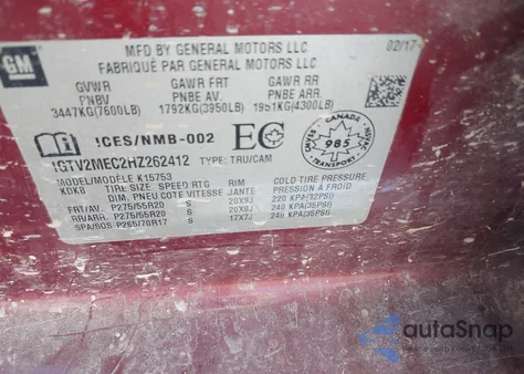 2017 GMC Sierra 1500 Sle из США, поврежденный, VIN 1GTV2MEC2HZ262412